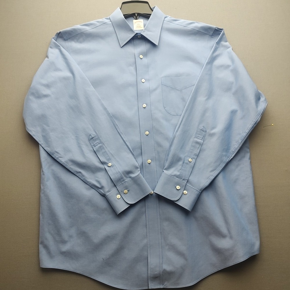 Brooks Brothers Regular Fit Non Iron Men's Blue Dress Shirt Long Sleeve‎ 17-3/4